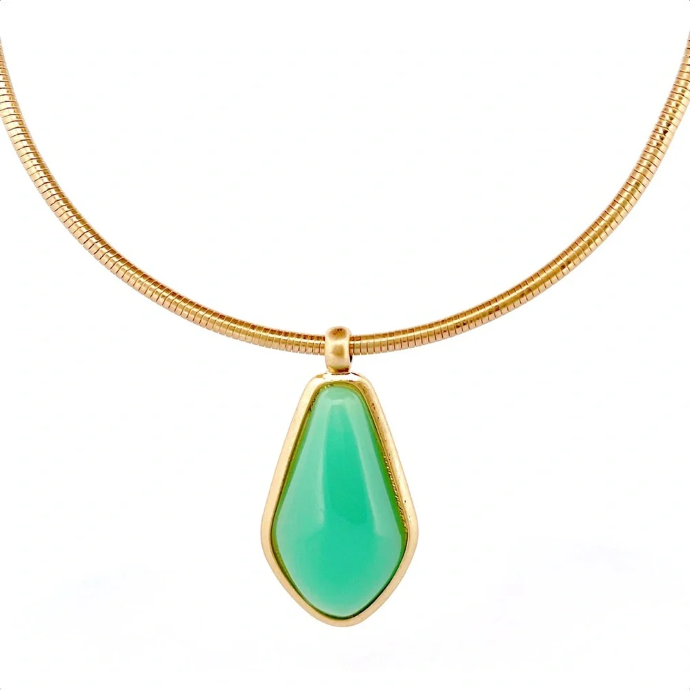 The Sak - Gold Tone Coil Necklace with Resin Mint Cab Pendant